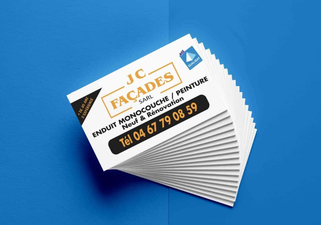 JC Façades : Enduit monocouche, peinture et rénovation BTP Pile de cartes JC Façades (SARL) : Enduit monocouche / Peinture, Neuf & Rénovation. Tél 04 67 79 08 59. RGE Qualibat, 30 ans d'expérience.