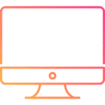 Moniteur d'ordinateur moderne : icône écran dégradé rose Moniteur d'ordinateur de bureau style tout-en-un. Le contour vif est en dégradé orange et rose. Symbole d'écran et de technologie.