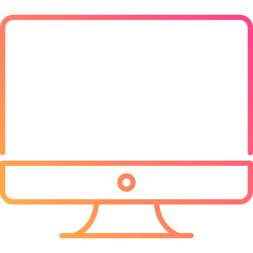 Moniteur d'ordinateur moderne : icône écran dégradé rose Moniteur d'ordinateur de bureau style tout-en-un. Le contour vif est en dégradé orange et rose. Symbole d'écran et de technologie.