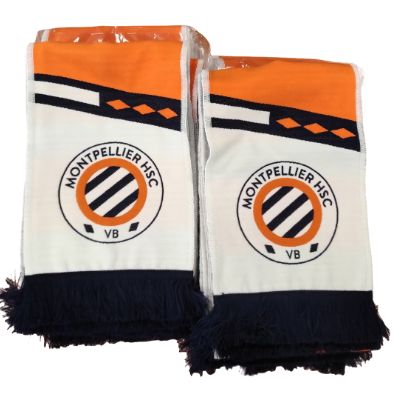 Écharpe Montpellier HSC VB - Accessoire Supporter Club Deux écharpes Montpellier HSC VB orange et blanches avec logo officiel et franges bleu marine.