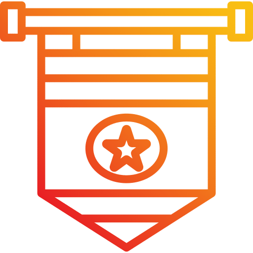 Icône Fanion Étoilé - Drapeau Suspendu Design Orange Icône de fanion suspendu avec étoile centrale et rayures horizontales, dégradé de couleur orange et jaune.