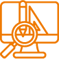 Audit Design Graphique : Icone Orange Professionnelle Icone orange d'écran, crayon, équerre et loupe pour audit et design graphique.